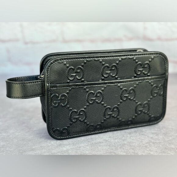 Gucci GG Embossed Black Tennis Cosmetic Case Bag - Picture 1 of 12